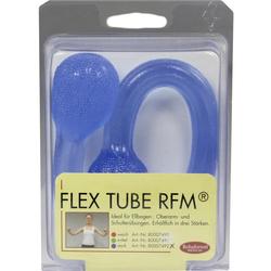Ein blaues Flex Tube Fitnessband in einer Plastikverpackung.