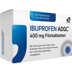 Eine weiße Schachtel Ibuprofen-Tabletten mit 400 mg Stärke.